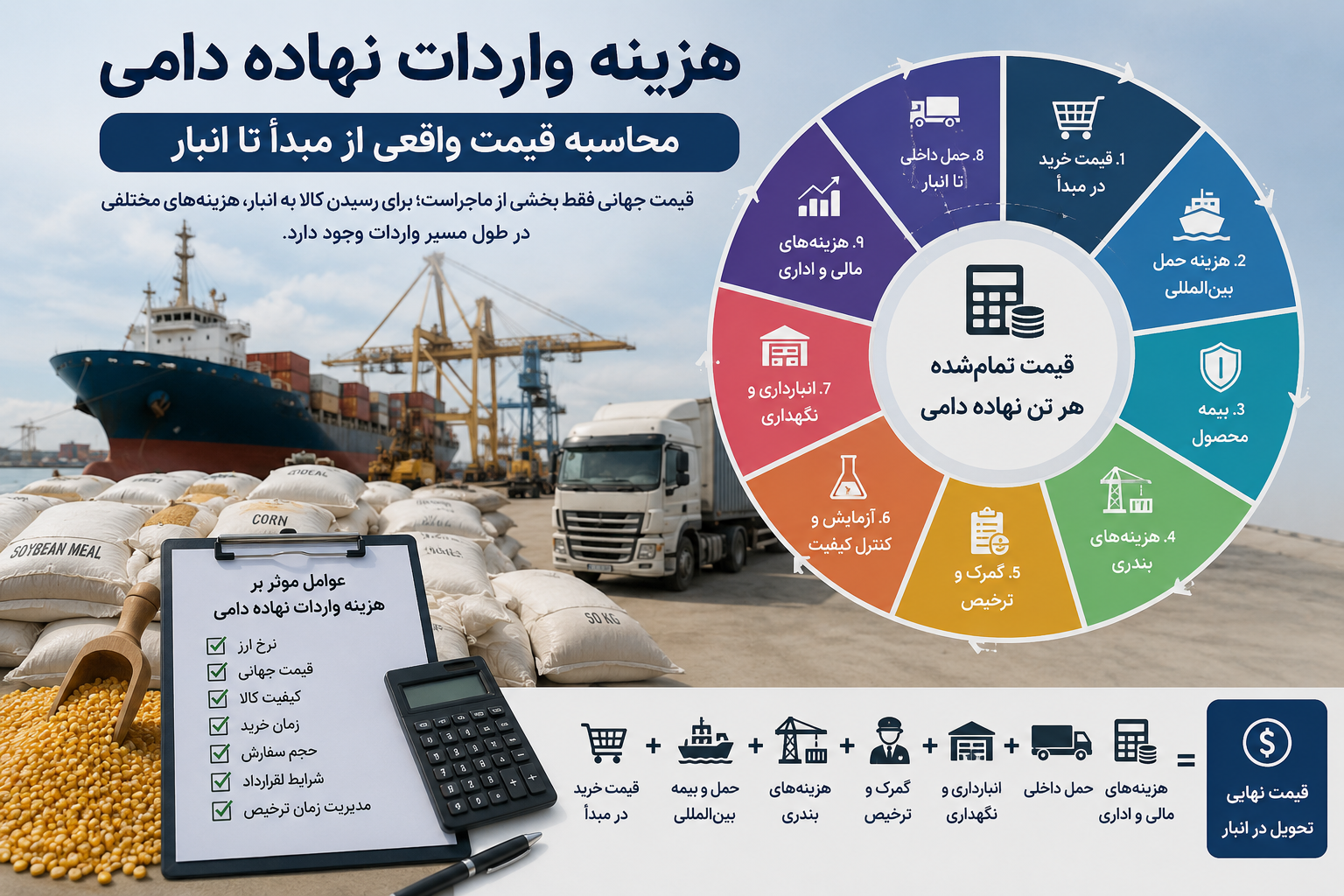 محاسبه هزینه واردات نهاده دامی از بندر تا انبار